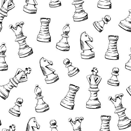 Chess seamless pattern. Hand-drawn sketch. Vector background.のイラスト素材