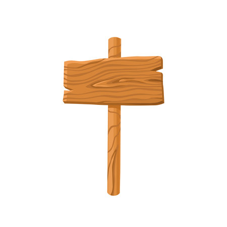 Wooden plaque, pointer, textured panels, signboard on a white isolated background. Rustic tablet. Vector cartoon illustration.のイラスト素材