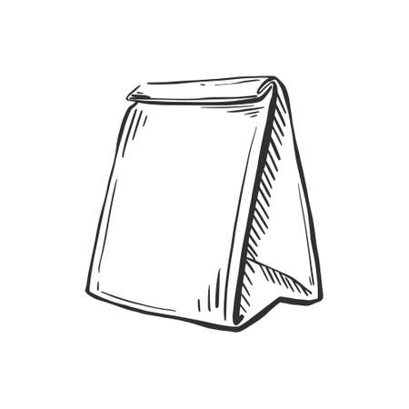 Delivery bag sketch. Paper Bag for Grocery Shopping. Packaging for breakfast. Vector hand drawn illustration.のイラスト素材