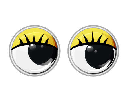 Plastic eyes with eyelashes and yellow eyelids. Look away. Vector cartoon illustration on a white isolated backgroundのイラスト素材