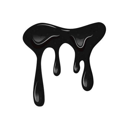 Black flowing slime. Viscous liquid, oil, on a white isolated background. Vector cartoon illustration.のイラスト素材