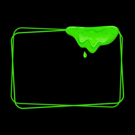 Rectangular horizontal frame with a flowing green slime. Dripping toxic viscous liquid. Vector cartoon illustration.のイラスト素材