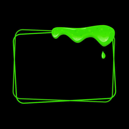 Rectangular horizontal frame with a flowing green slime. Dripping toxic viscous liquid. Vector cartoon illustration.のイラスト素材
