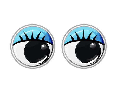 Toy plastic eyes with eyelashes and blue eyelids on a white isolated background. Vector cartoon illustration.のイラスト素材
