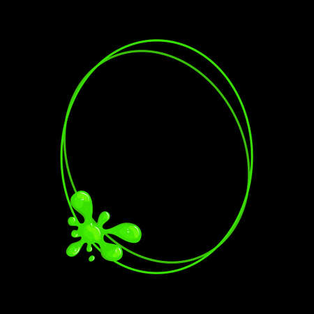 Oval vertical frame with a spill green slime. Dripping toxic viscous liquid. Vector cartoon illustration.のイラスト素材