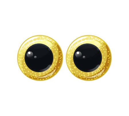 Gold glitter plastic toy eyes. Fun safe toys. Vector cartoon illustration on a white isolated background.のイラスト素材