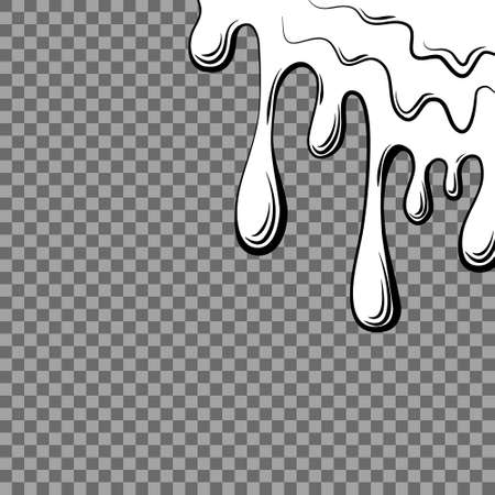 Dripping liquid outline on a transparent background. Contoured black and white illustration of a flowing viscous liquid. Wax, honey, slime. Vectorのイラスト素材