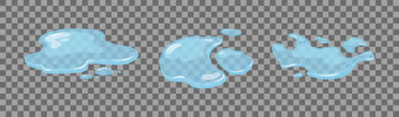 Water spill, puddles set on a isolated transparent background. Blue autumn natural liquid on the ground. Clean water. Vector illustration.のイラスト素材