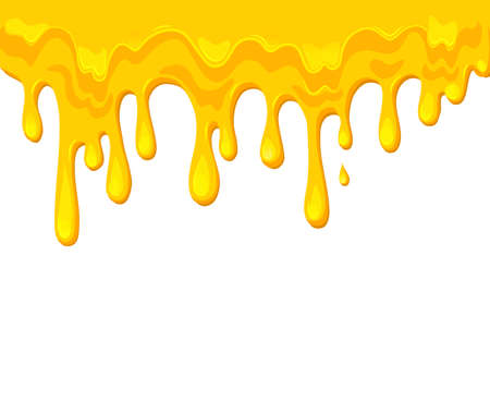Flowing Melted cheese isolated on white background. Processed cheese wallpaper .Borders of a vector cartoon of hot cheddar, parmesan.のイラスト素材