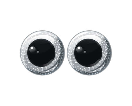 Silver glitter plastic toy eyes. Fun safe toys. Vector cartoon illustration on a white isolated background.のイラスト素材