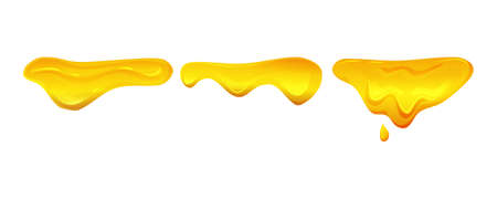 Flowing yellow viscous liquid on a white isolated background. Lemon jelly or honey drops. Cheese. Vector illustration.のイラスト素材