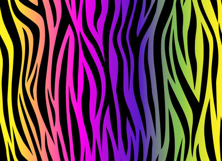 Zebra rainbow abstract seamless pattern. Black lines. Colorful stripes, repeating background. Vector printing for fabrics, posters, banners.のイラスト素材