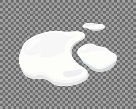 Milk spill on a transparent background. Puddle of white liquid, yogurt, mousse, ice cream or mayonnaise. Vector cartoon illustration.のイラスト素材