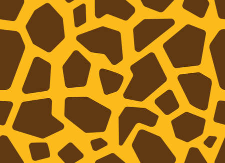 Giraffe skin in brown color on yellow background seamless pattern. Animal Texture for background. Vector.のイラスト素材