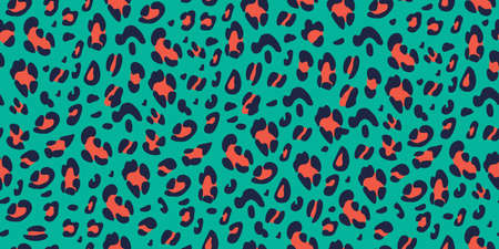 Bright leopard seamless pattern. Animalistic hand-drawn background. Vector illustration.のイラスト素材
