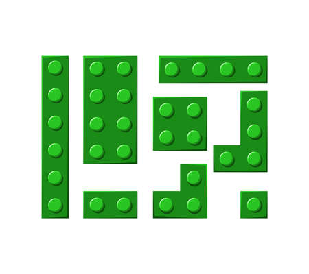 Block plastic toys of different size and shape set. Green constructor details. Vector cartoon illustration.のイラスト素材