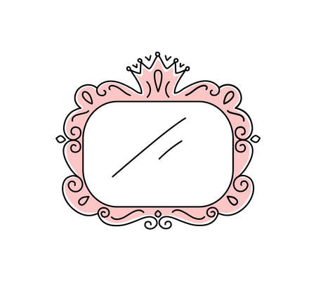 Princess frame. Royal mirror frame and majestic prince doodle border. Cute crown border. Outline vector illustration.のイラスト素材