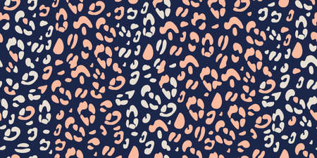 Leopard pink and blue seamless pattern. Animalistic print for fabric, paper. Vector hand-drawn backgroundのイラスト素材