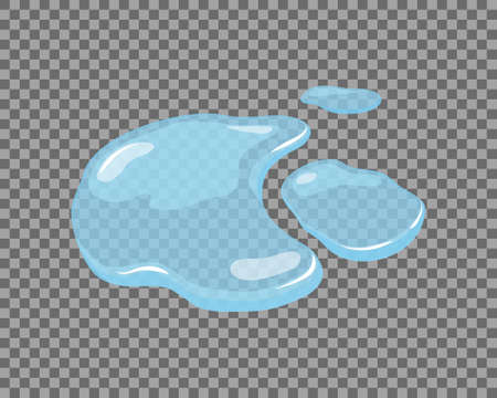 Water spill, puddle on a isolated transparent background. Blue autumn natural liquid on the ground. Clean water. Vector illustration.のイラスト素材