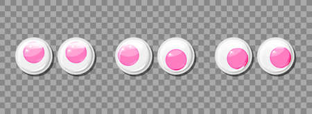 Green funny plastic eyes for toys, puppet and dolls character on a transparent background. Round colorful eyeballs big vector set. Cartoon design craft and sewing design elements.のイラスト素材