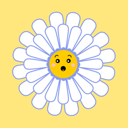 Camomile, daisy flower character scared . illustration for nature design. Vector collection cute cartoon style icon.のイラスト素材