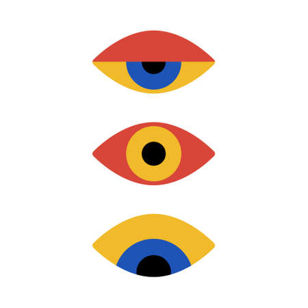 Minimal geometric design of the 20s with eyes seamless pattern. Bauhaus eye. Abstract vector template with elements of primitive forms. Modern hipster style.のイラスト素材