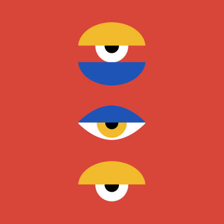 Bauhaus eye. Minimal geometric design of the 20s with eyes seamless pattern. Abstract vector template with elements of primitive forms.のイラスト素材