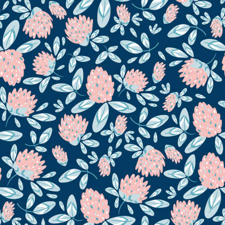Cute clover flowers with leaves seamless pattern. Floral vector background. Ideal for printing on fabric.のイラスト素材