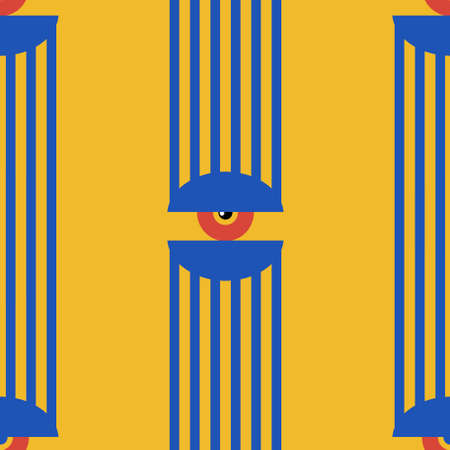 Bauhaus eye seamless pattern. Minimal geometric design of the 20s. Abstract vector template with elements of primitive forms.のイラスト素材