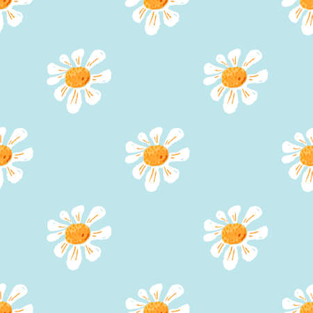 Daisies and petals seamless pattern. Chamomile flowers. Ideal for printing on fabric and paper. Vector background.のイラスト素材