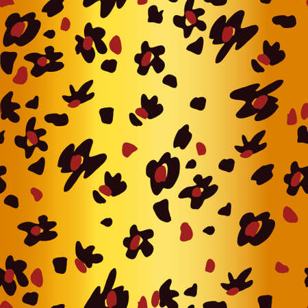 Golden leopard seamless pattern. Abstract flower spots. Animalistic vector background.のイラスト素材