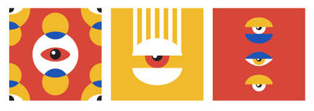 Minimal geometric design of the 20s with eyes. Bauhaus eye. Abstract vector template with elements of primitive forms, modern hipster style.のイラスト素材