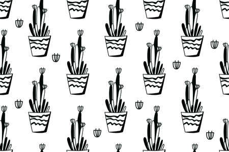 Cacti seamless pattern. Vector background with desert plants. Doodle illustration.のイラスト素材