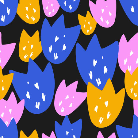 Matisse flower art style random organic shapes in freehand on a black background. Includes floral art, colorful seamless pattern. Vector illustration.のイラスト素材