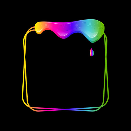 Square frame with a flowing rainbow slime. Dripping toxic viscous liquid. Vector cartoon illustration.のイラスト素材