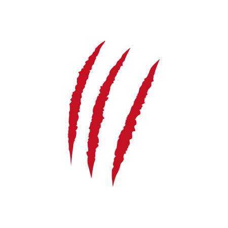 Cat blood scratches. Three animal claw marks. Fun design element. Flat design. Vector illustration.のイラスト素材
