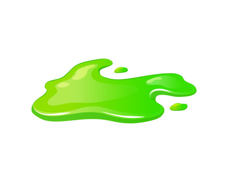 Green slime spill on a white isolated background. Goo blob puddle mucus. Vector cartoon illustration