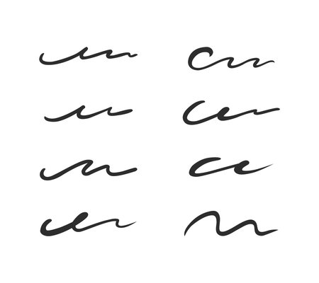 Curly swishes, swashes, swoops hand drawn collection. Calligraphy swirl. Highlight text elements. Vector illustration set.のイラスト素材