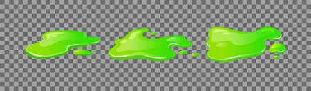 Green slime spill on a transparent background. Goo blob puddle mucus. Vector cartoon illustrationのイラスト素材