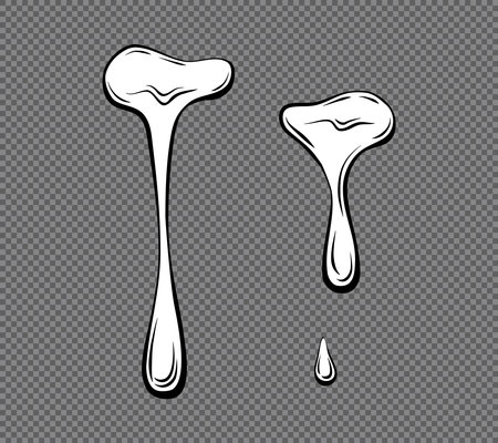 Dripping liquid outline on a transparent background. Contoured black and white illustration of a flowing viscous liquid. Wax, honey, slime. Vector.のイラスト素材