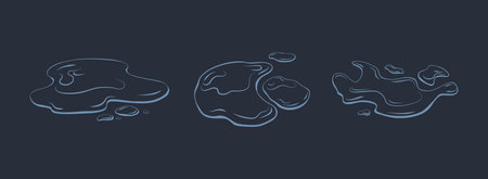 Water spill, puddle set. Contour liquid. Wax, honey, slime. Vector icon.のイラスト素材