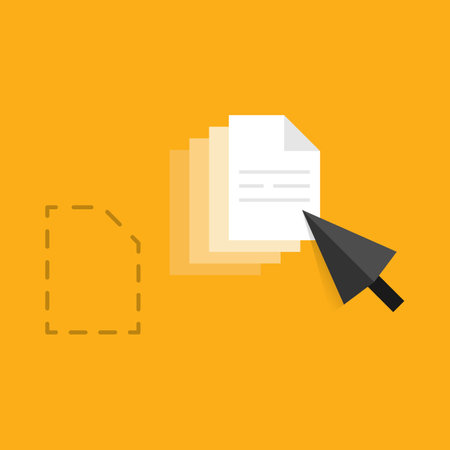 Mouse cursor dragging a file from its original location. Vector illustration for software tutorials, user interface design, and technology-related contentのイラスト素材