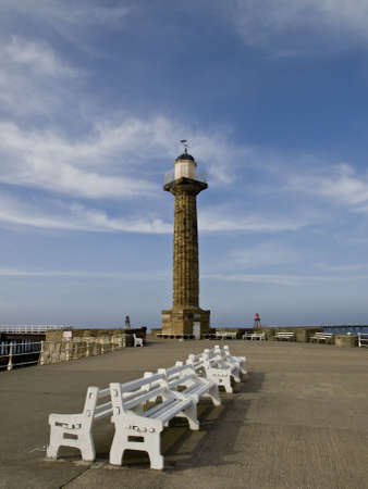 Early evening at Whitby pier and everyone has gone home for teaの写真素材