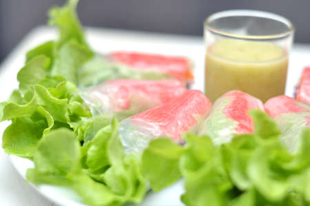 Healthy food Salad roll with crab stick and vegetableの写真素材