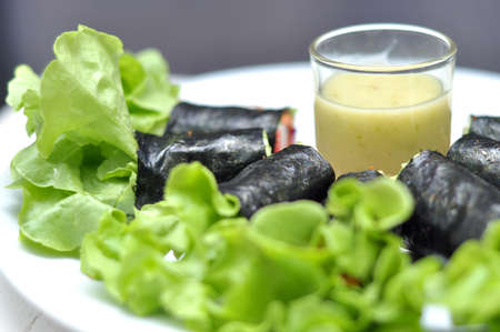 Healthy food Salad roll with dry seaweed and vegetableの写真素材