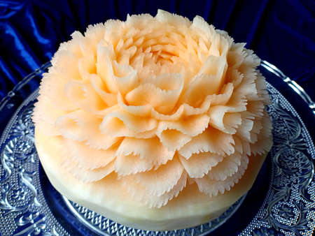 Cantaloupe melon fruit beautiful creative Thai original carvingの写真素材