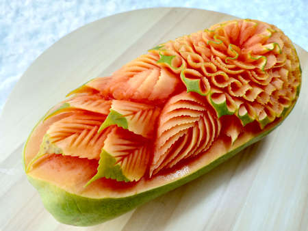 Papaya fruit beautiful creative Thai original carvingの写真素材
