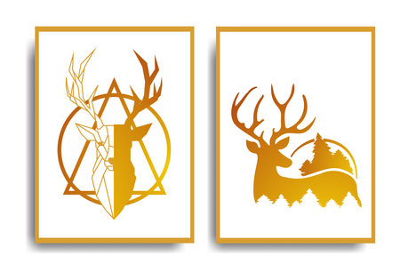 Abstract Deer Poster Design, Elegant and Luxury Design, gold color and white background for Templates, Christmas, Holidays, Flyers, Creative Modern, Banners, Posters, Covers and Brochures.のイラスト素材