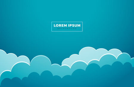 paper cut style blue clouds background designのイラスト素材