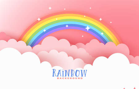 cute rainbow and clouds pink background designのイラスト素材